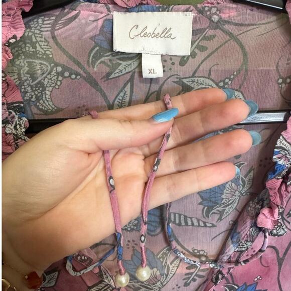 Cleobella Emily Blouse Top Lotus Print Long Sleeves Flowy Pink Blue Size XL - Picture 10 of 12